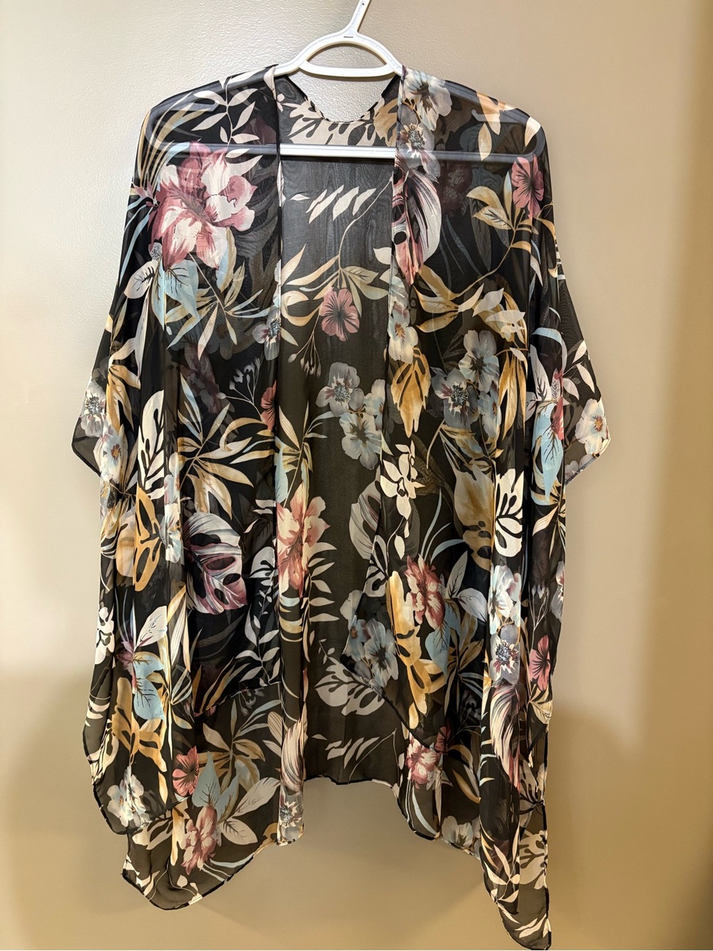 Lightweight Floral Sheer Kimono Cover-Up - Black Multi